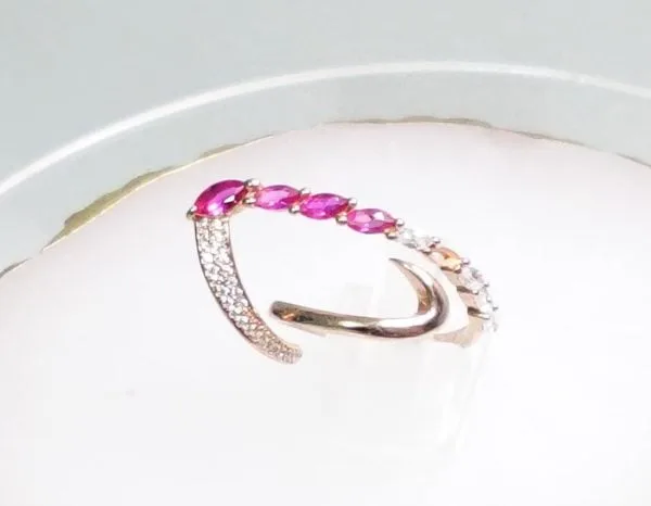 Anillo Ajustable Plata Rosa Rubíes