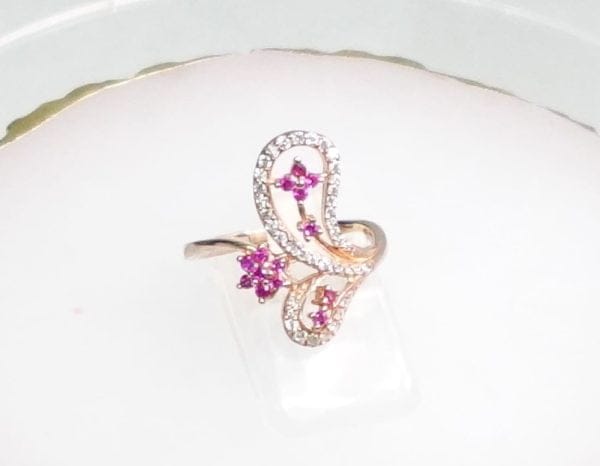 Anillo Florecitas Rubíes Circonita Plata Rosa