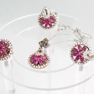 Juego Pendientes Anillo Colgante Flores Lágrimas