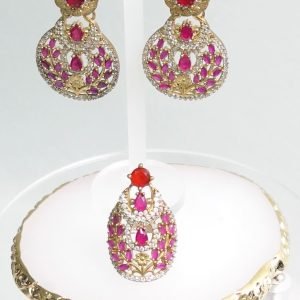 Juego Pendiente Anillo Indian Rubí