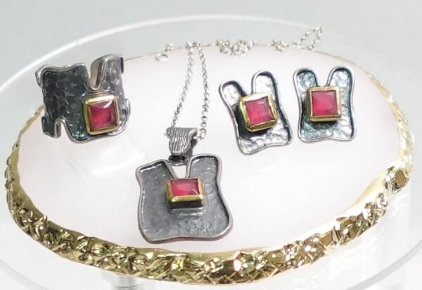 juegos anillo pendientes colgante plata vieja rubí avangarde