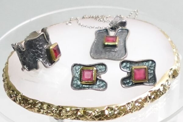 juegos anillo pendientes colgante plata vieja rubí avangarde