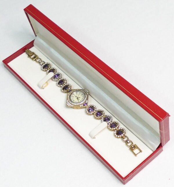 reloj de plata rombo amatista circonita