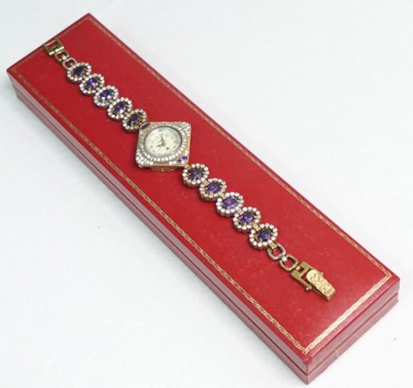 reloj de plata rombo amatista circonita